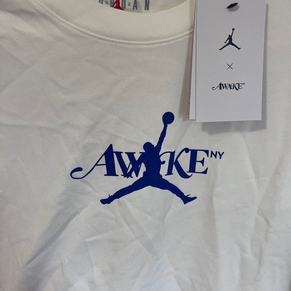 Jordan x Awake NY‎ Mens T-Shirt Sail Blue Jumpman Logo FV9913-133 Size M NEW - Picture 7 of 16